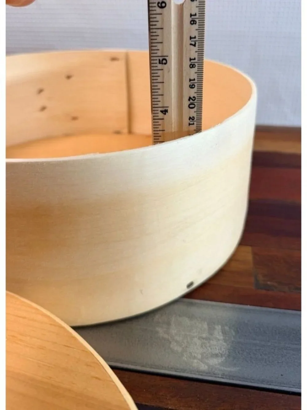 Handcrafted round Shaker-style bentwood storage box